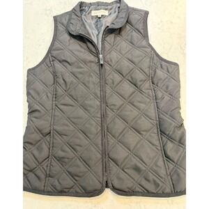 Jones New York Sport Womens Black Quilted Full Zip Mock Neck Puffer Vest Medium